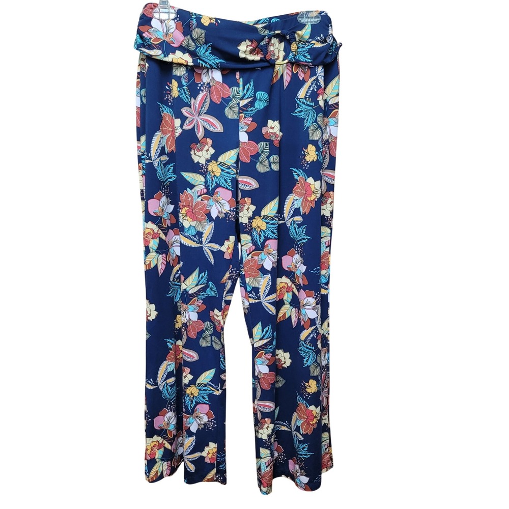 Robert Louis Women L Floral Wide Leg Pants Vacation Travel Boho Beach Summer Y2K